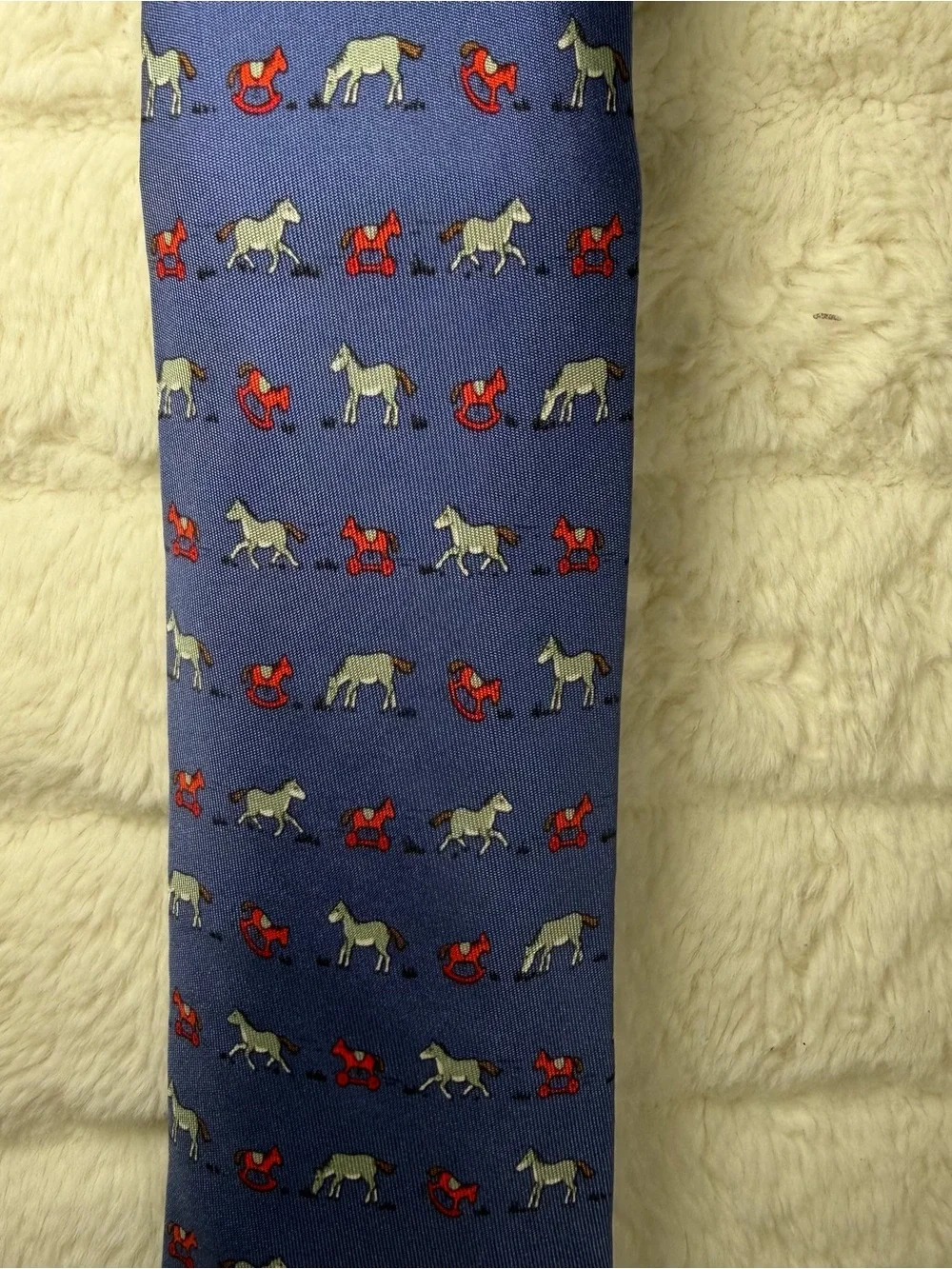 HERMES Horse print silk tie navy With Horse And Toy Horse